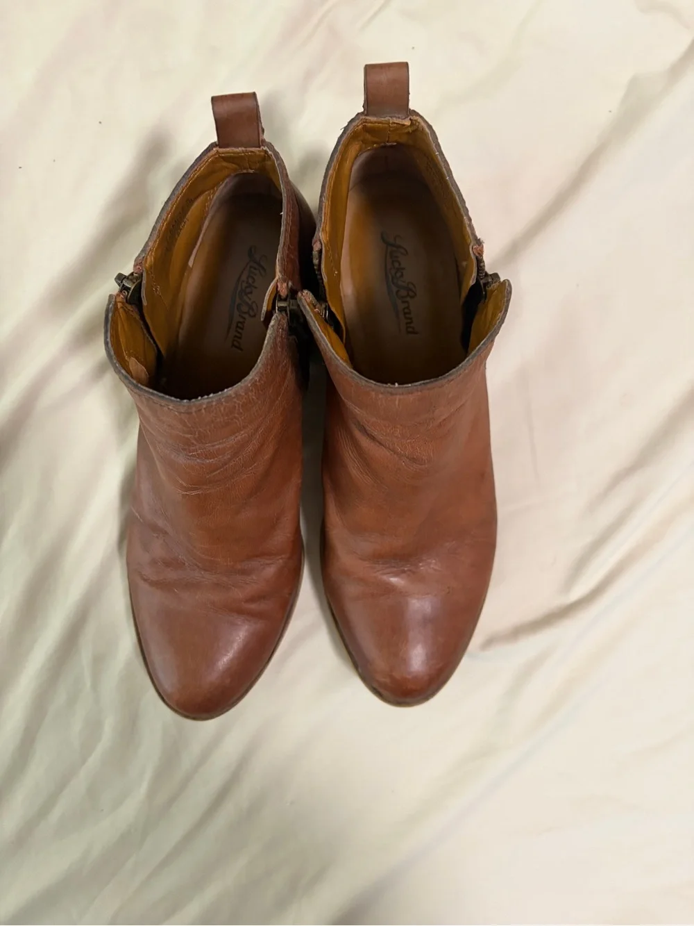 Lucky Brand Tan Leather Side-Zip Ankle Booties